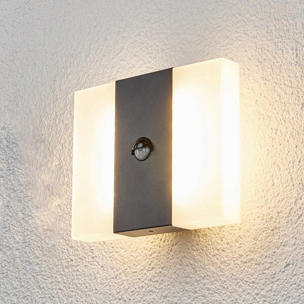 Lindby Lampă de perete exterioră cu senzor LED Kumi, grafit, IP44, Gri, Metal, Modern