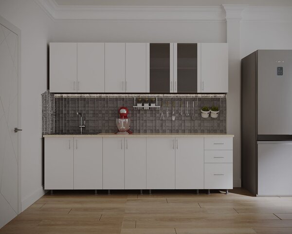Bucatarie Lana 2.6, PAL, Blat termorezistent, Alb Wenge, 260 x 60 x 200 cm