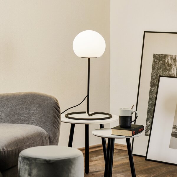 Wever & Ducré Lighting WEVER DUCRÉ Dro 2.0 Lampă de masă cu soclu negru și alb, reglabil, Negru, Camera de zi / sufragerie, Sticlă, Modern