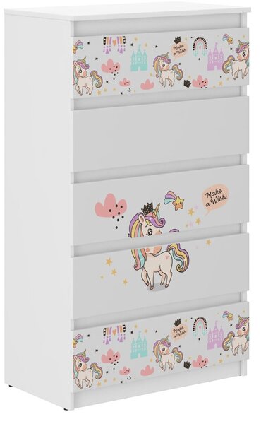 Comoda de calitate pentru copii cu motiv unicorn curcubeu 121x40x70 cm