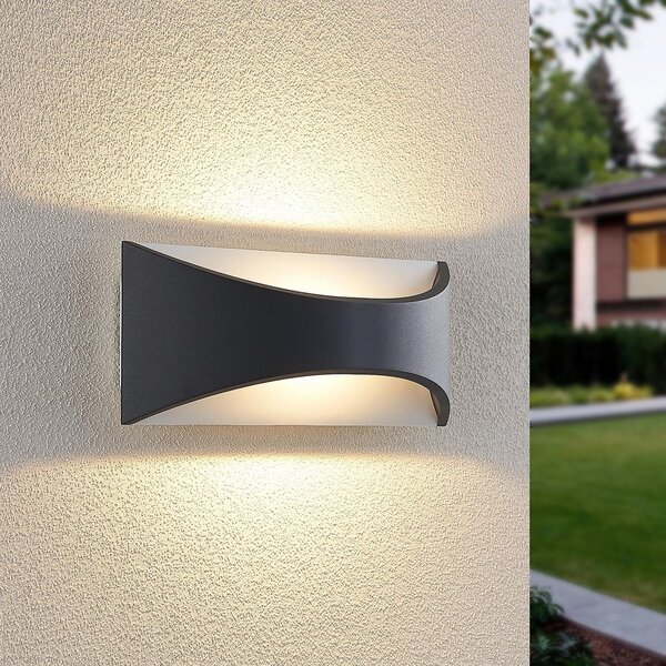 Lindby Aplică de perete cu LED Mathea, 30 cm, antracit, aluminiu, IP65, Negru, Metal, Modern