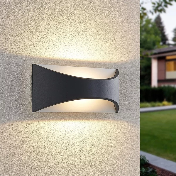 Lindby Aplică de perete cu LED Mathea, 30 cm, antracit, aluminiu, IP65, Negru, Metal, Modern