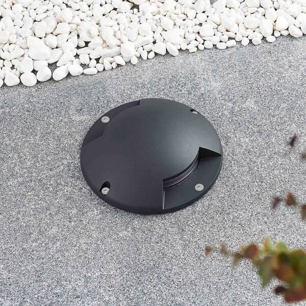 Lindby LED spot de podea Cormac, 2 becuri, Ø 21 cm, IP67, Negru, Aluminiu, Modern