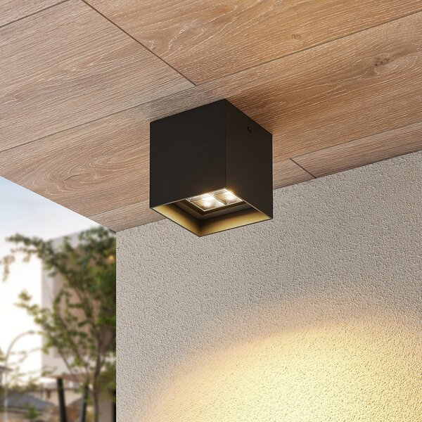 Lindby Eveta plafonieră LED, 10 cm, antracit, aluminiu, IP65, Negru, Metal, Modern