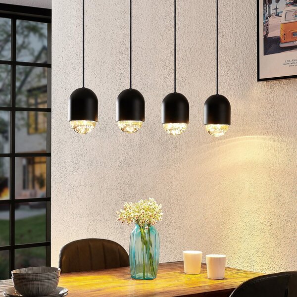 Lucande Amielle lampă suspendată, 4 becuri, negru, reglabil, Negru, Camera de zi / sufragerie, Metal, Modern