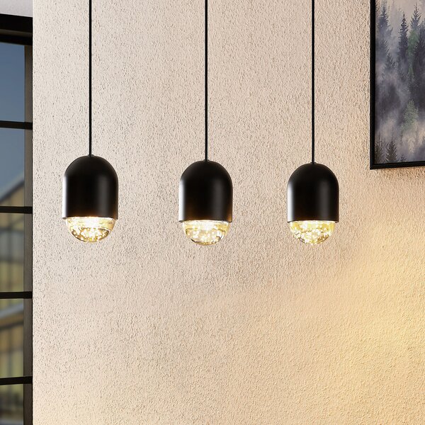 Lucande Amielle lampă suspendată, 3 becuri, negru, reglabil, Negru, Camera de zi / sufragerie, Metal, Modern