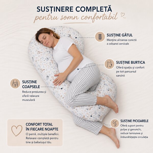 Perna gravide forma C si perna alaptare Kidizi Casia, husa detasabila, fermitate ajustabila, bumbac Oeko-Tex
