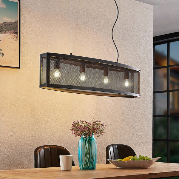 Lindby Mizgin lampă suspendată cu grilă 4 becuri, Negru, Camera de zi / sufragerie, Metal, Casă de țară / Rustic