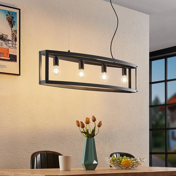 Lindby Mizgin lampă suspendată fără grilă 4 becuri, Negru, Camera de zi / sufragerie, Metal, Casă de țară / Rustic
