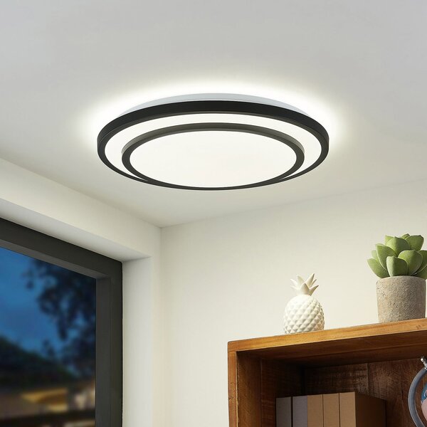 Lindby LED plafonieră Essina, negru, metal, CCT, dimabil., reglabil, Negru, Camera de zi / sufragerie, Metal, Modern