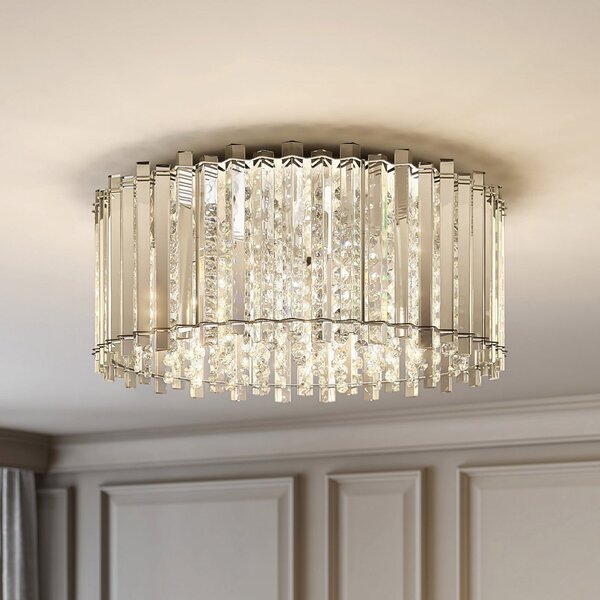 Lucande plafonieră Limana, Ø 50 cm, crom, cristal, reglabil, Metalic, Camera de zi / sufragerie, Metal, Design