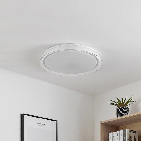 Lindby plafonieră LED Sleya Ø 50 cm, alb, CCT, dimabil, reglabil, Alb, Camera de zi / sufragerie, Plastic, Modern