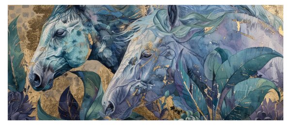 Tablou - Cai cu fundal auriu (120x50 cm)