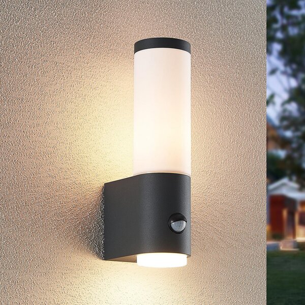 Lindby Okari aplică de exterior cu senzor, dreaptă, Negru, Metal, Modern