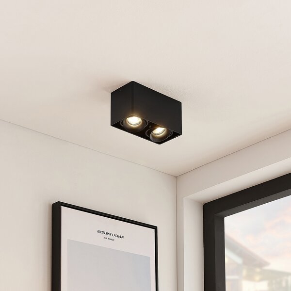 Arcchio Kubika downlight, 19 cm, negru, 2 becuri, metal, reglabil, Negru, Hol, Metal, Modern