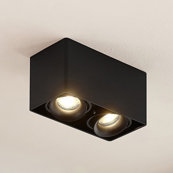 Arcchio Kubika downlight, 19 cm, negru, 2 becuri, metal, reglabil, Negru, Hol, Metal, Modern