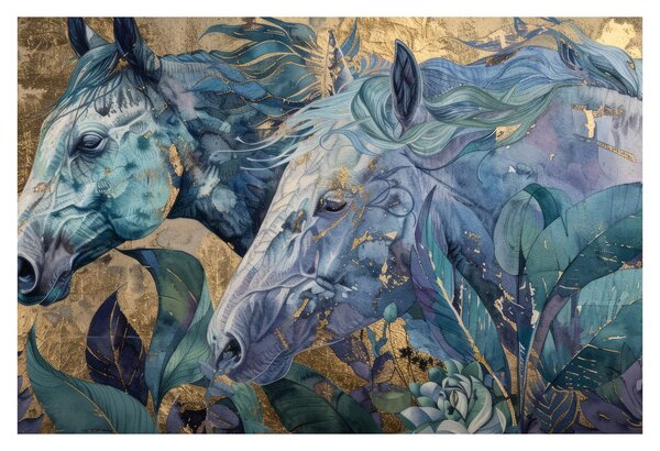 Tablou - Cai cu fundal auriu (90x60 cm)