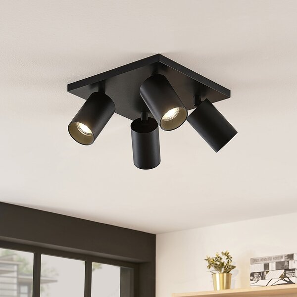 Arcchio Spot Brinja, negru, unghiular, Ø 6 cm, 4 becuri, GU10, reglabil, Negru, Hol, Aluminiu, Modern