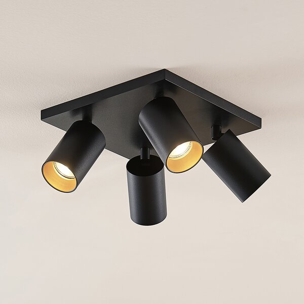 Arcchio Spot Brinja, negru, unghiular, Ø 6 cm, 4 becuri, GU10, reglabil, Negru, Hol, Aluminiu, Modern