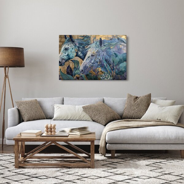 Tablou - Cai cu fundal auriu (90x60 cm)