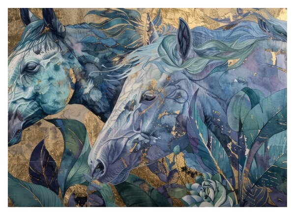 Tablou - Cai cu fundal auriu (70x50 cm)