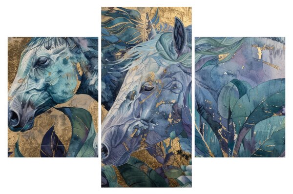 Tablou - Cai cu fundal auriu (90x60 cm)