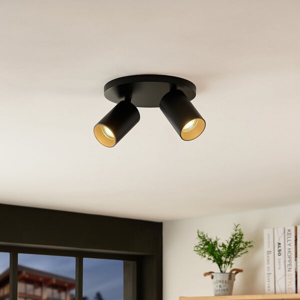 Arcchio Spot Brinja, negru, rotund, Ø 6 cm, 2 becuri, GU10, reglabil, Negru, Hol, Aluminiu, Modern