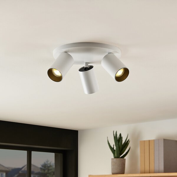 Arcchio Lampa Brinja, albă, rotundă, Ø 6 cm, cu 3 becuri, GU10, reglabil, Alb, Hol, Aluminiu, Modern