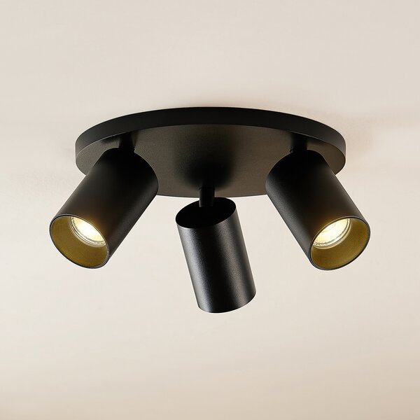 Arcchio Spot Brinja, negru, rotund, Ø 6 cm, 3 becuri, GU10, reglabil, Negru, Hol, Aluminiu, Modern