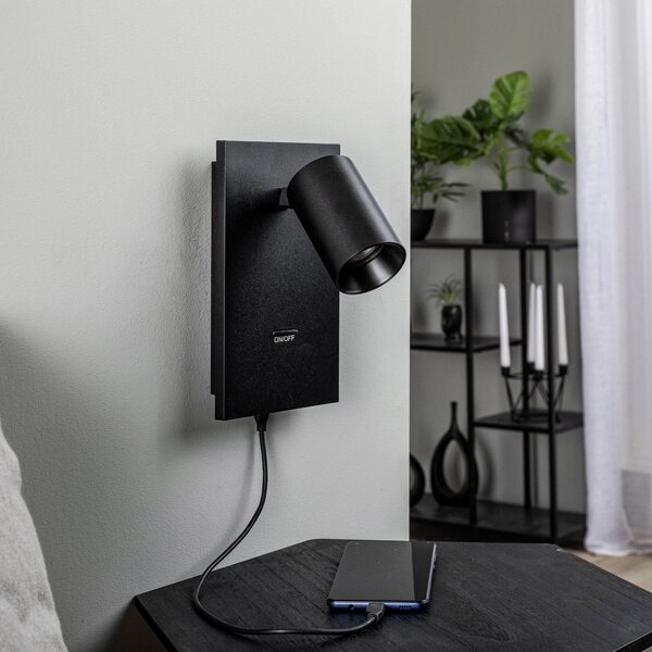 Arcchio Spot Brinja, negru, metal, USB-C, comutator, reglabil, Negru, Hol, Aluminiu, Modern
