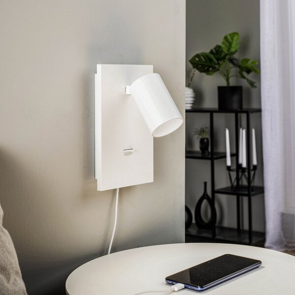 Arcchio Spot Brinja, alb, metal, USB-C, comutator, GU10, reglabil, Alb, Hol, Aluminiu, Modern