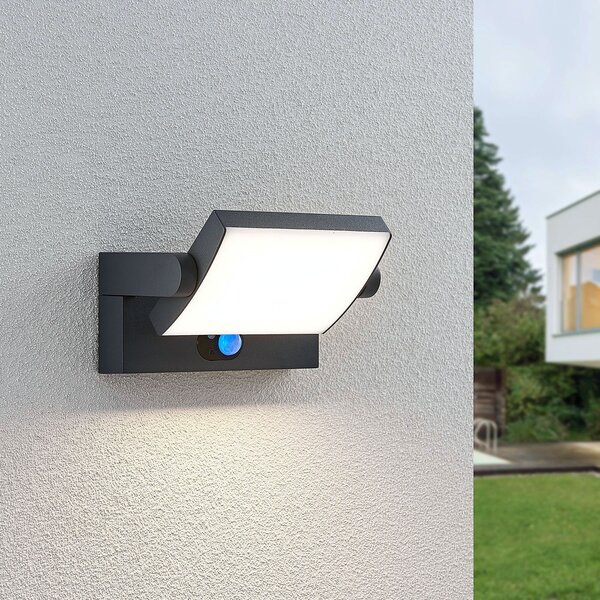 Lindby Lampa de perete solară cu LED Sherin, antracit, senzor, IP54, Negru, Aluminiu, Modern