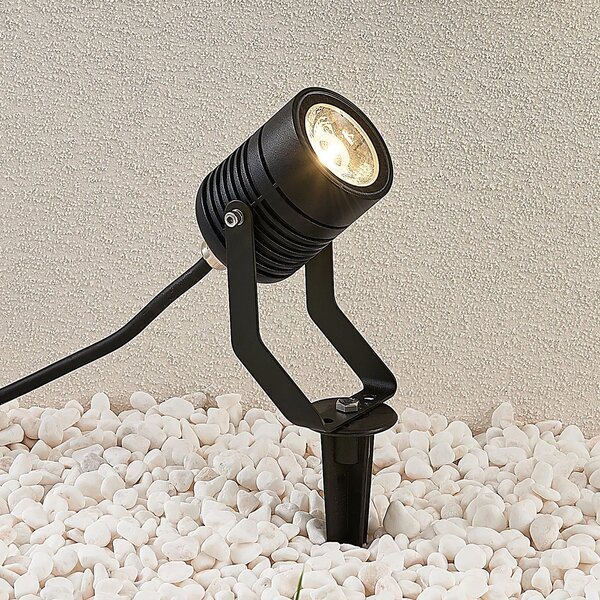 Lindby Proiector LED exterior Maris, crampon, IP65, negru, Negru, Metal, Modern