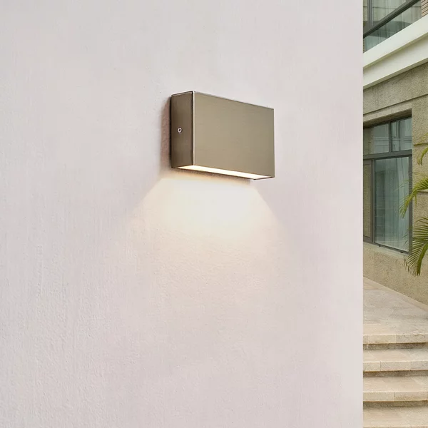 Arcchio LED lampă de exterior Karline, 530 lm, oțel inoxidabil, IP65, Metalic, Oțel inoxidabil, Modern, Soclu de perete jos