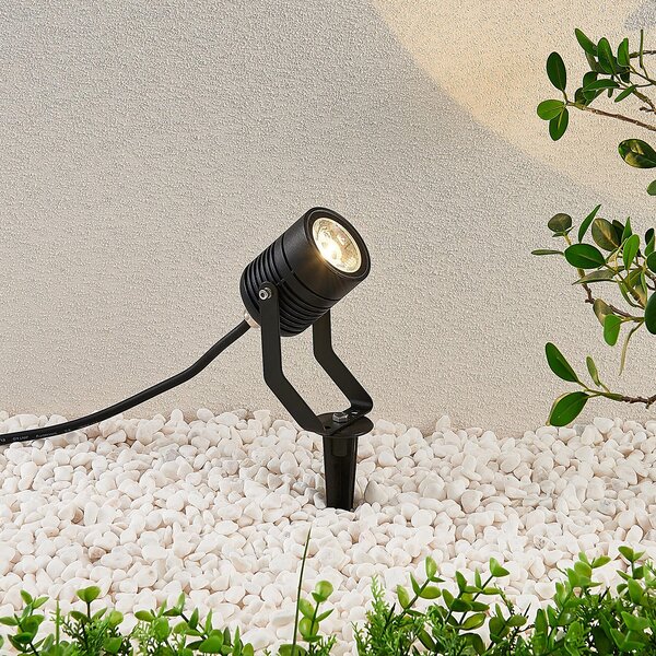 Lindby Proiector LED exterior Maris, crampon, IP65, negru, Negru, Metal, Modern