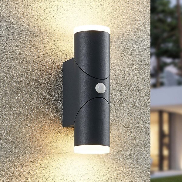 Lindby Aspyn aplică LED exterior, 2 fluxuri senzor, Negru, Metal, Modern