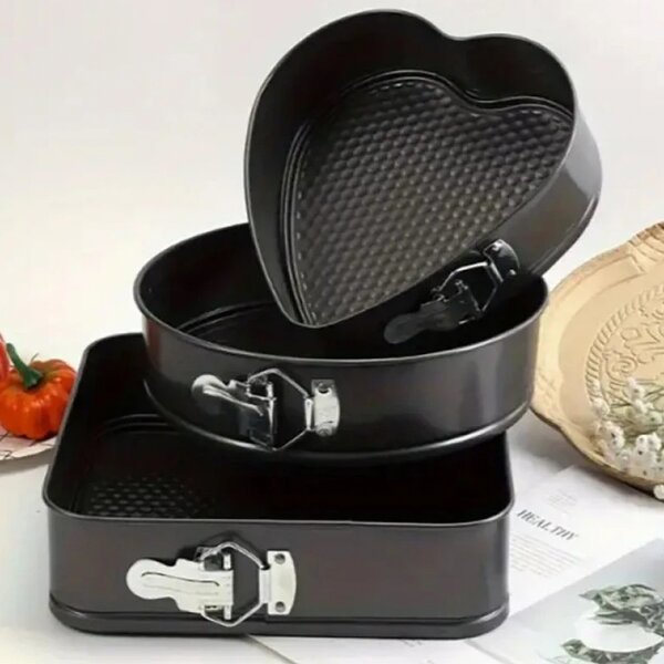 Set 3 tavi metalice Pufo Cake pentru copt prajituri, cu baza detasabila si forme diferite