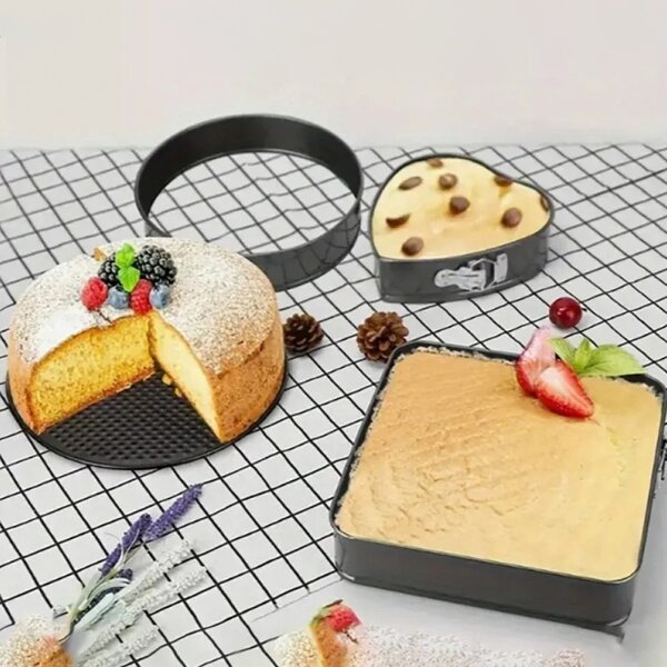 Set 3 tavi metalice Pufo Cake pentru copt prajituri, cu baza detasabila si forme diferite