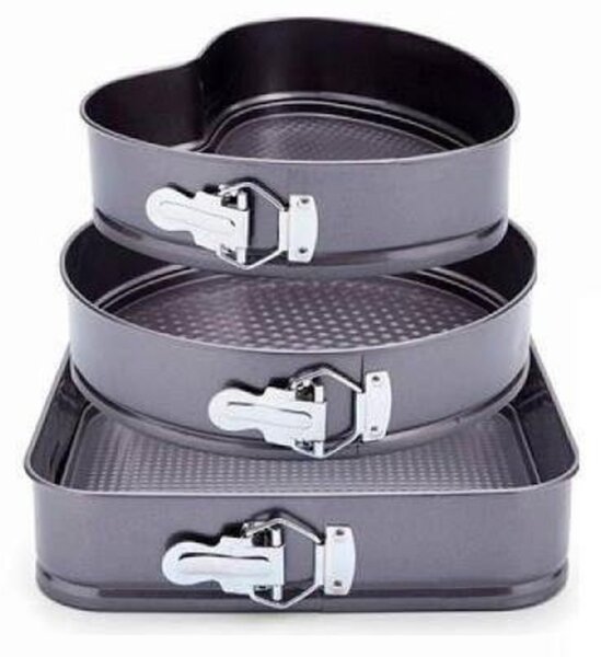 Set 3 tavi metalice Pufo Cake pentru copt prajituri, cu baza detasabila si forme diferite