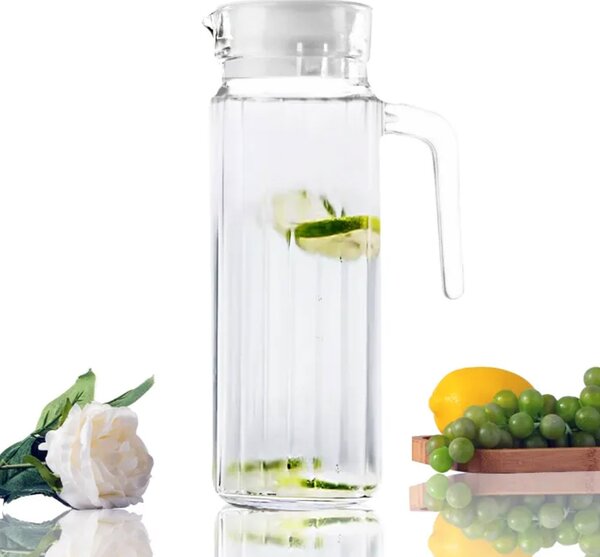 Carafa eleganta Pufo Simply din sticla pentru apa, limonada sau suc, 1L, transparent