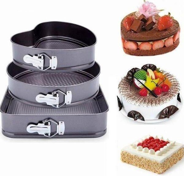 Set 3 tavi metalice Pufo Cake pentru copt prajituri, cu baza detasabila si forme diferite