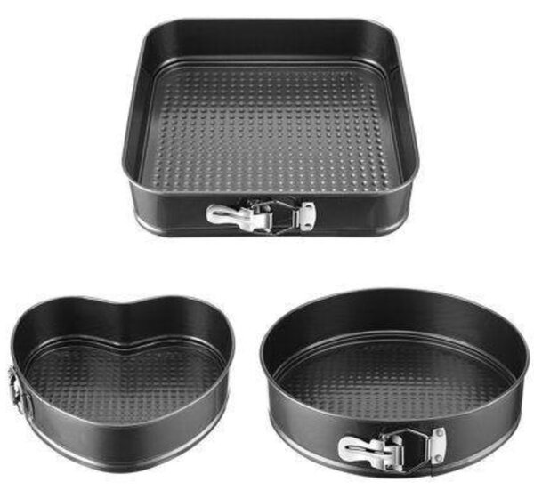 Set 3 tavi metalice Pufo Cake pentru copt prajituri, cu baza detasabila si forme diferite