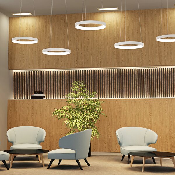 Arcchio Lampă suspendată LED Vivy, Ø 38 cm, alb, metal, reglabil, Alb, Bucătărie, Metal, Modern