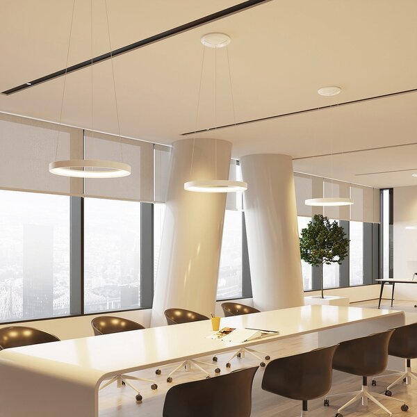 Arcchio Lampă suspendată LED Vivy, Ø 58 cm, alb, metal, reglabil, Alb, Bucătărie, Metal, Modern