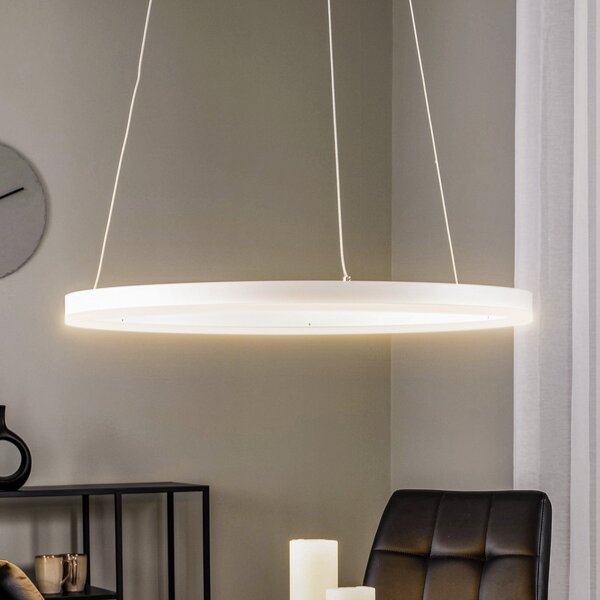 Arcchio Lampă suspendată LED Albiona, albă, 1 inel, Ø 60 cm, reglabil, Alb, Bucătărie, Metal, Modern