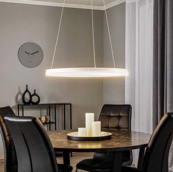 Arcchio Lampă suspendată LED Albiona, albă, 1 inel, Ø 60 cm, reglabil, Alb, Bucătărie, Metal, Modern