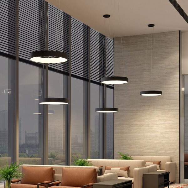 Arcchio Lampă suspendată LED Aleksi, Ø 60 cm, negru, metal, CCT, reglabil, Negru, Bucătărie, Metal, Modern