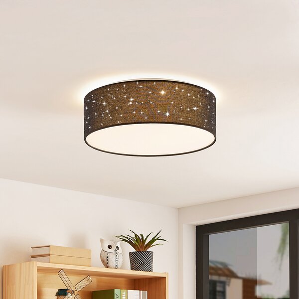 Lindby plafonieră LED Ellamina, 40 cm, negru, textil, Negru, Camera de zi / sufragerie, Țesătură / Textil, Modern