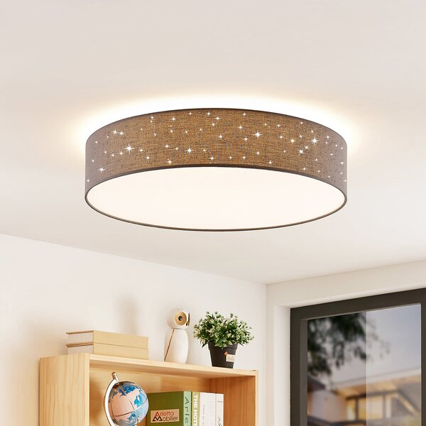 Lindby plafonieră LED Ellamina, Ø 60 cm, antracit, textil, reglabil, Negru, Camera de zi / sufragerie, Țesătură / Textil, Modern