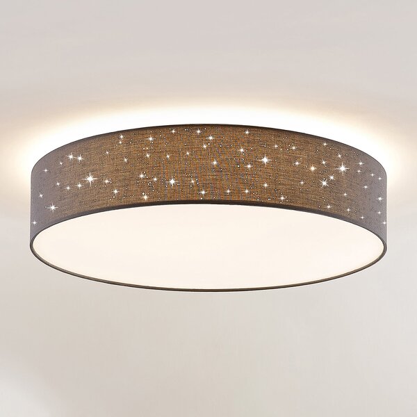 Lindby plafonieră LED Ellamina, Ø 60 cm, antracit, textil, reglabil, Negru, Camera de zi / sufragerie, Țesătură / Textil, Modern